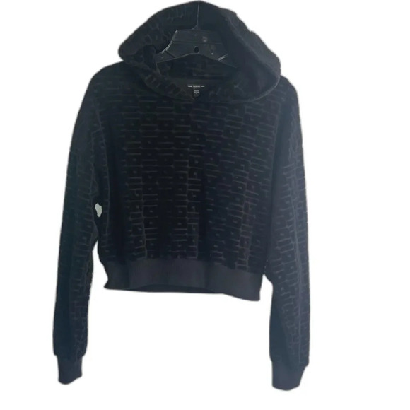 Guess Black Textured Hooded Cropped Sweater‎ Size Small - Picture 1 of 13